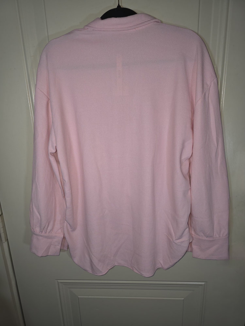 Pink Waffle Knit Shacket Oversized Button Down Shirt Jacket Soft Cozy Layering - Picture 10 of 10